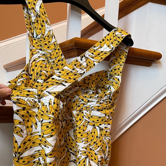 FARM RIO super cute linen/cotton lined dress; XS, wooden buttons, cross straps - Picture 5 of 15